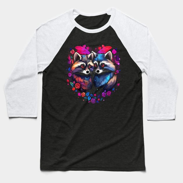 Raccoon Couple Valentine Baseball T-Shirt by JH Mart